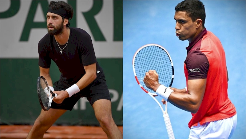 Nikoloz Basilashvili (esq) e Thiago Monteiro (reprodução Instagram)